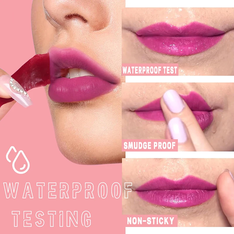 Impermeável duradouro Matte Lip Gloss, antiaderente copo cor, fórmula maquiagem conjunto, tatuagem