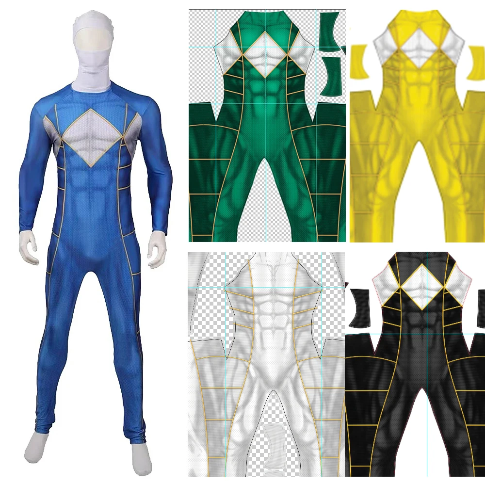 

Разноцветный Kyoryu Sentai Zyuranger, косплей для мальчиков, Дракон Рейнджер, воин, наряды из спандекса с принтом, костюм на Хэллоуин, боди Zentai