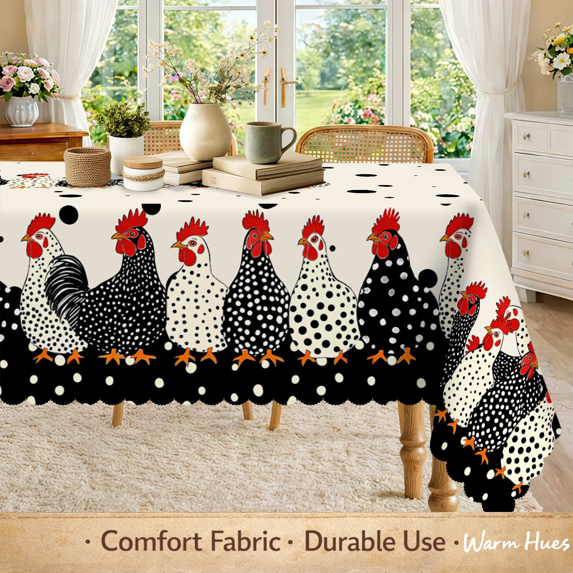 The polka dot chicken pattern tablecloth, featuring a polka dot chicken design, is a gift for those who love chickens.xzj