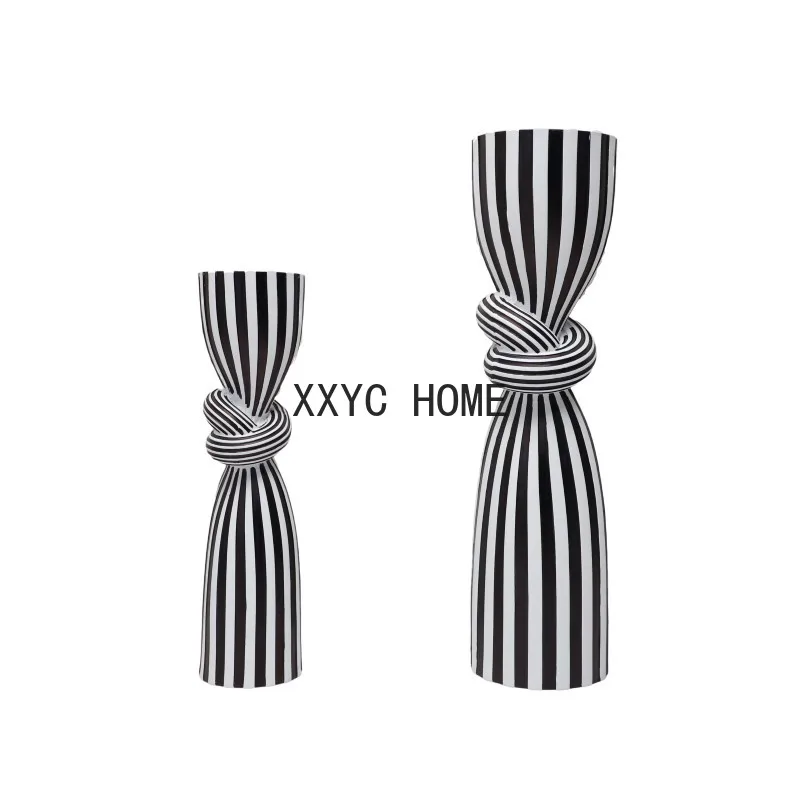 

Simple Black and White Striped Kink Candlestick Resin Ornaments Living Room Dining Table Decorations Room Decoration