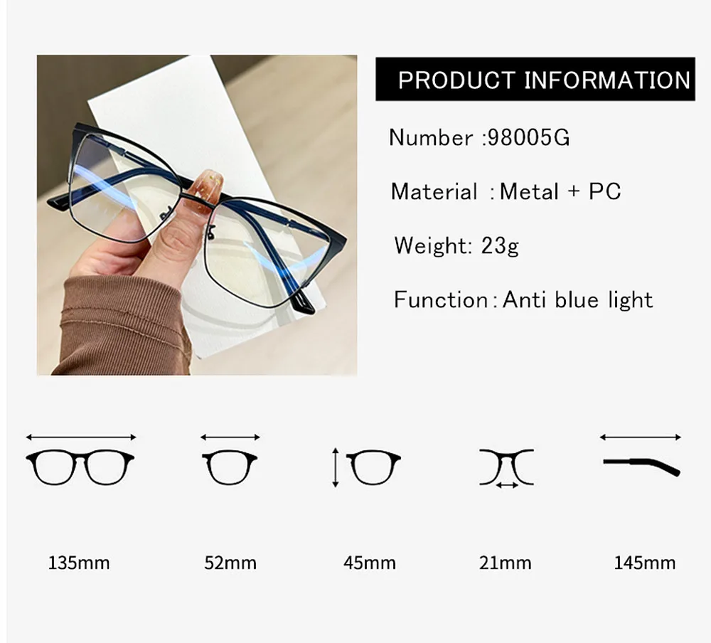 Oversized Cat Eye Anti Blue Light Glasses Frames
