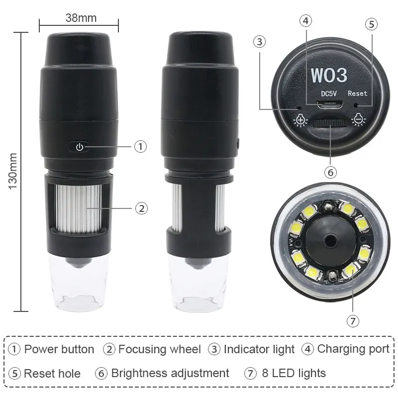 Microscopio digitale 50X-1000X Zoom Camera WIFI o microscopio USB lente d\'ingrandimento elettronica opzionale con righello di calibrazione