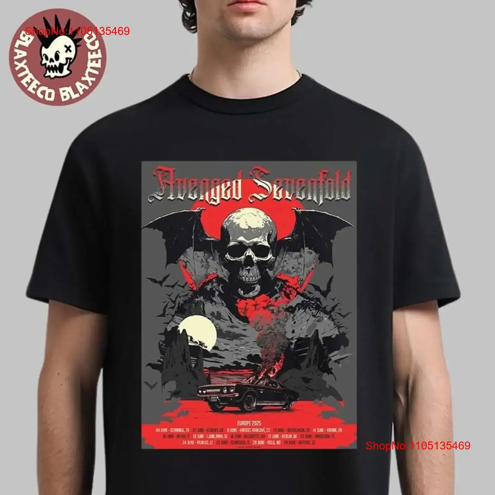 

Футболка Avenged Sevenfold Europe Tour 2025 с горящим автомобилем и датами, винтажная стираная удобная стильная модная уличная одежда