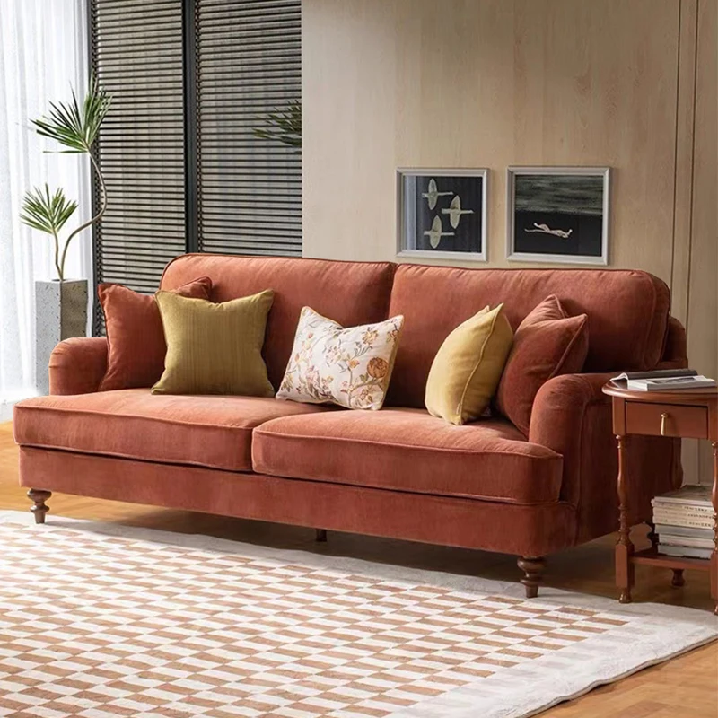 

Light Luxury Living Room Line Fabric Apartment Simple Retro Corduroy Straight Lounges Sofa Medieval Nordic Designer Furniture