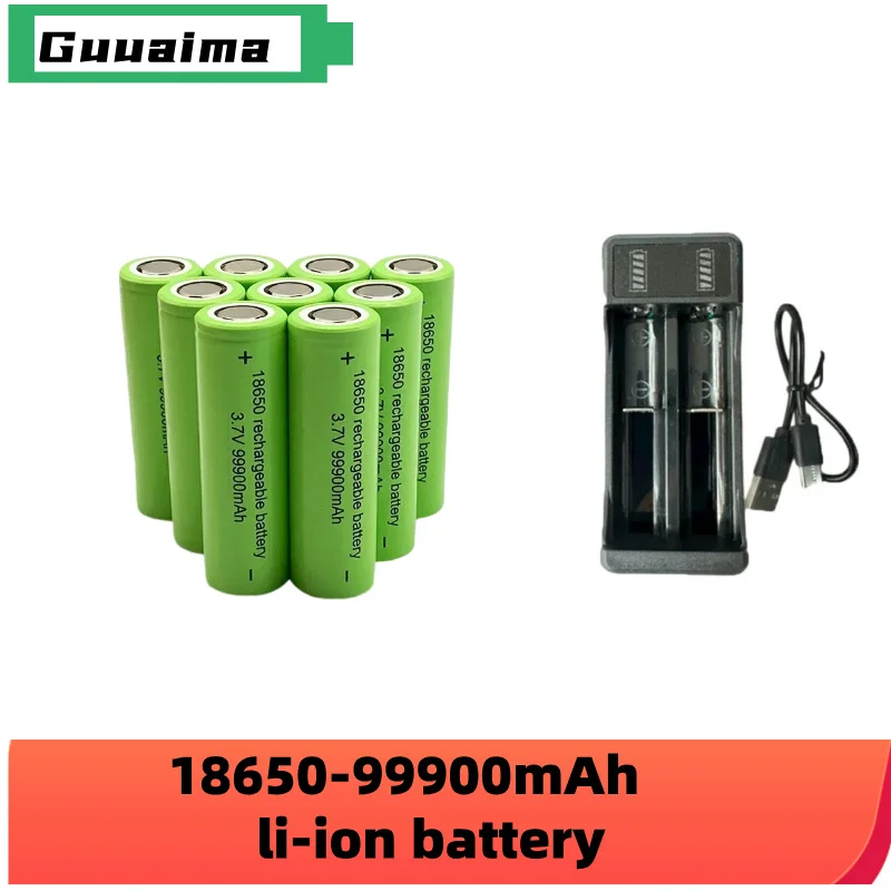 Free shipping 18650 battery with large capacity 99900Mah 3.7V+charger toy flashlight lithium-ion rechargeable batteries