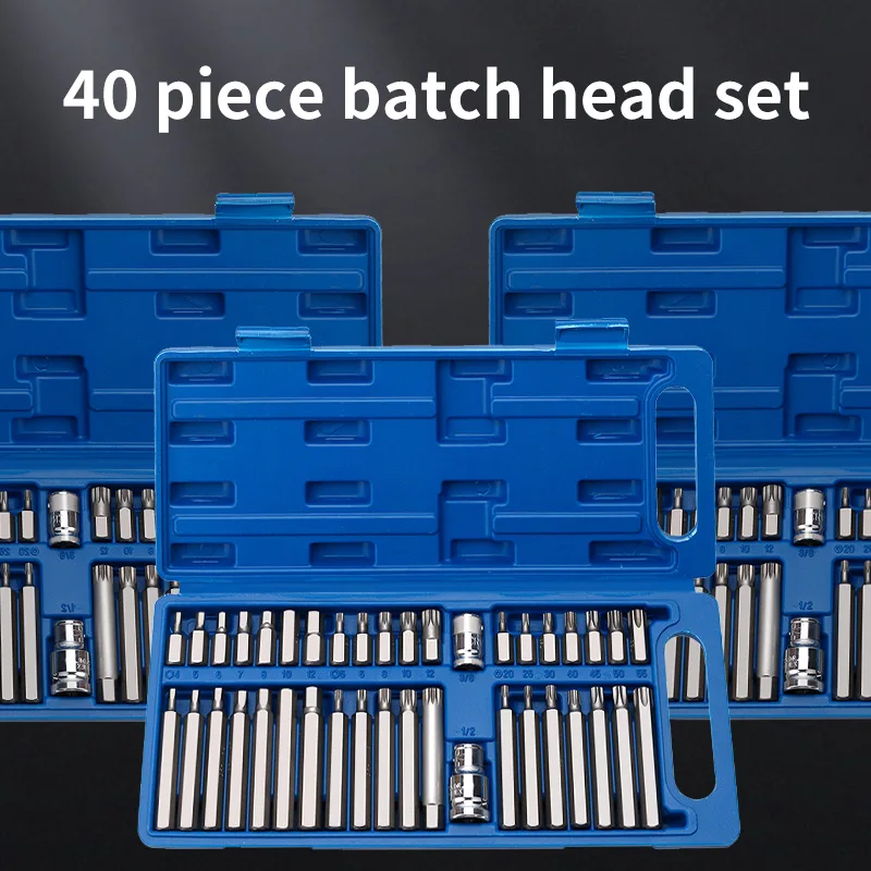 40 Piece Set Of Automotive Repair Tools, Including Hexagonal, Hexagonal, And Hexagonal Screwdriver Head Sleeve Sets