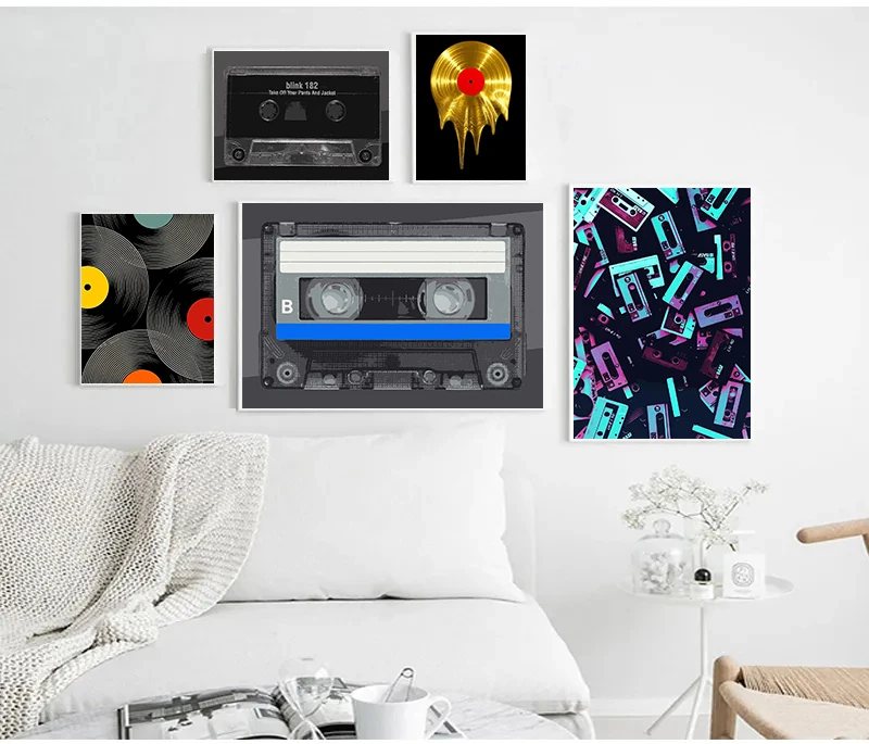 Classic Pop Golden Vinyl Record Cassette Tape Poster Music Modern Prints Canvas Painting Wall Art Picture Home Living Room Decor