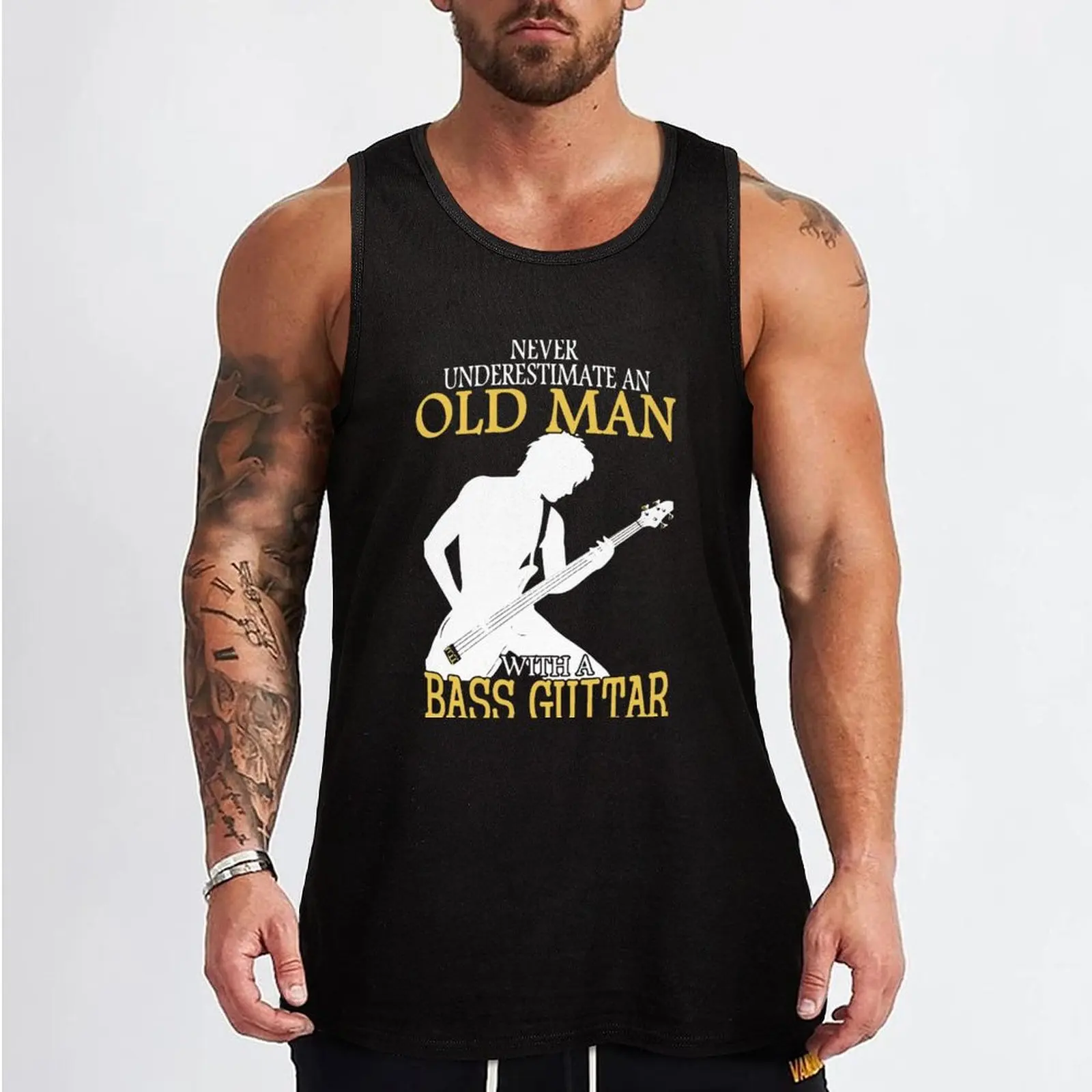 Never Underestimate An Old Man With A Bass Guitar Tank Top Men gym sportswear male top mens designer clothes t shirt gym