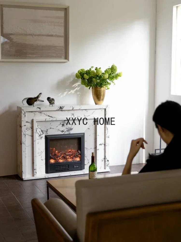 Smoky Gray Marble! Simulation Flame Smart Fireplace Audio Heated Living Room Storage Side Cabinet