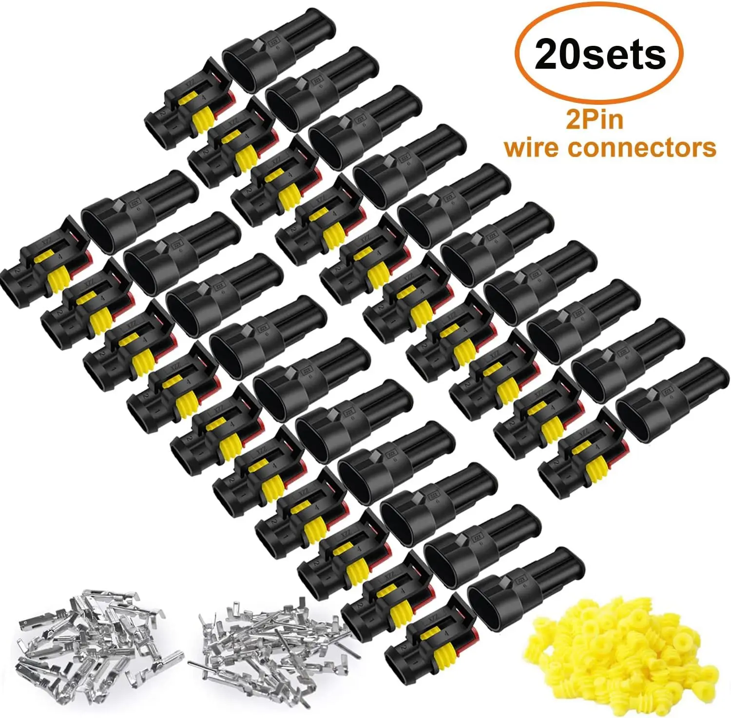 20 Kits 2 Pin Connector Automotive Electrical Connectors Quick Disconnect 2 Wire Waterproof Connector Terminal Plug Kit