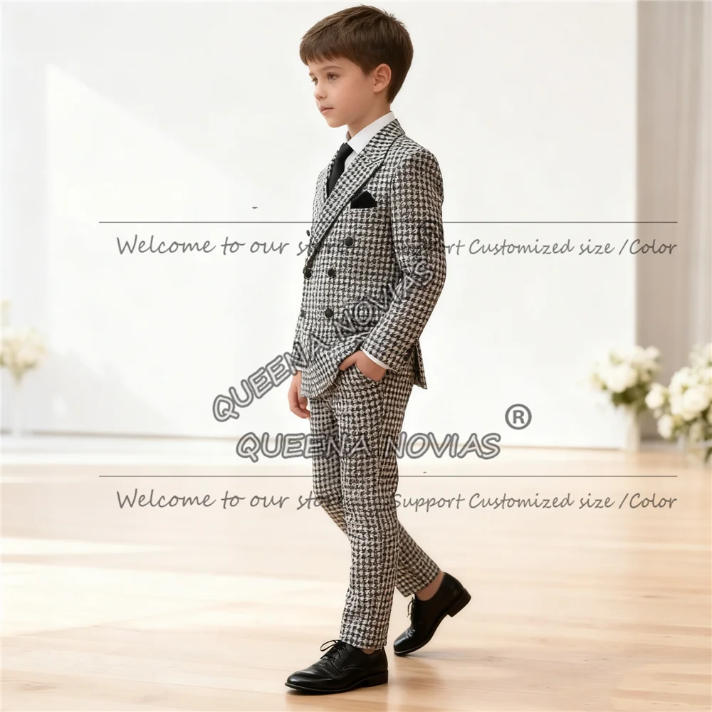 Costume en laine à chevrons pour garçon, tenue pour mariage, Blazer à Double boutonnage, pantalon, ensemble 2 pièces, fête formelle pour enfants, smoking, 2025