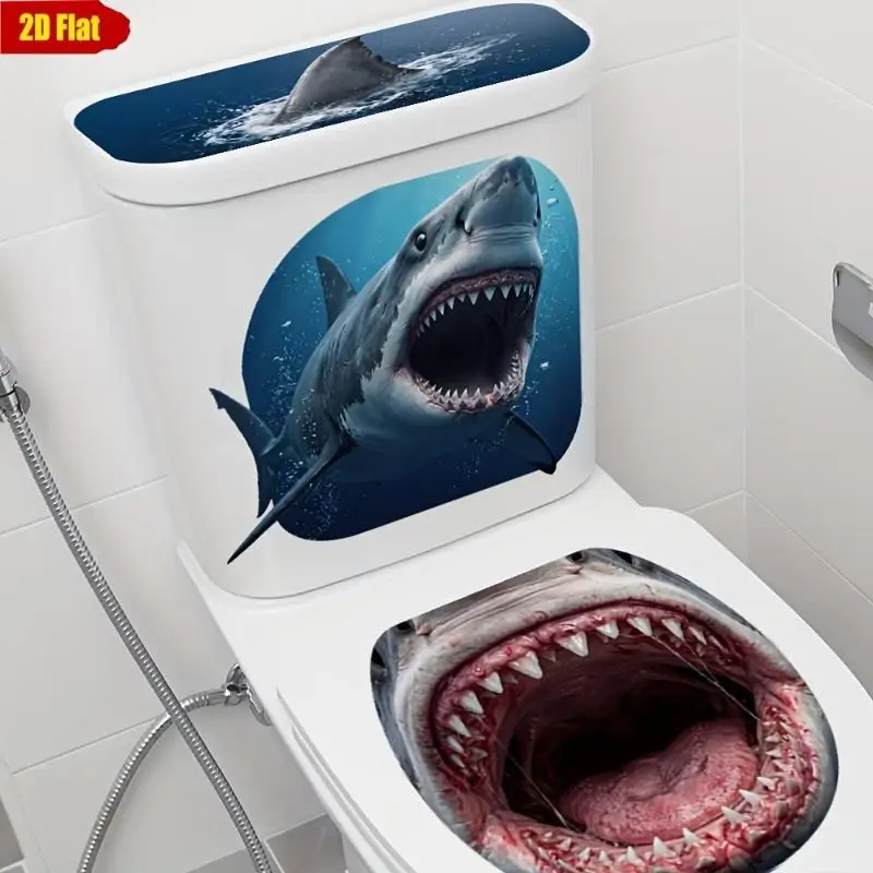 Horror Shark Toilet Sticker Waterproof Bathroom Wall Sticker Toilet Lid Sticker Self-Adhesive Removable Decals Home Decor