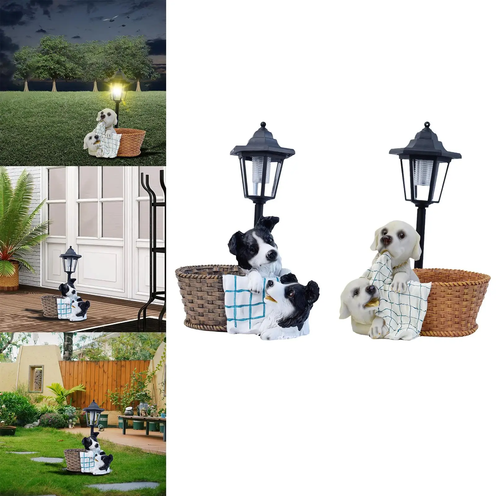 

Outdoor Solar Light Cute Scene Layout Ornament Landscape Farm Dogs Lantern Resin Statue for Pathway Yard Courtyard Lawn Backyard