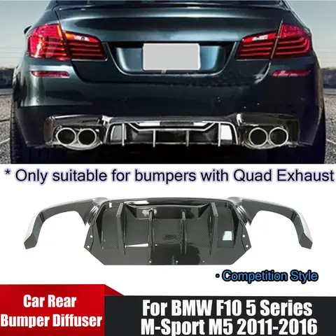 BMW F10 5 시리즈 M-스포츠 M5 2011-2016 쿼드 배기 자동차 리어 범퍼 디퓨저, 경쟁 스타일 광택 블랙 액세서리
