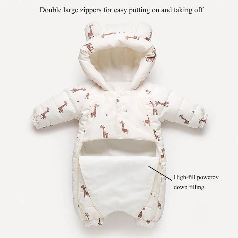 Baby Winter Rompers Thick White Duck down Outdoor Jumpsuit Children's Overalls Coat for 0-3 Years Old