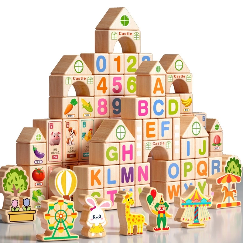 ABC Wooden Building Blocks 27 Pcs Alphabet & Number Stacking Blocks Early Education Learning Baby Boys Girls Kids Gifts