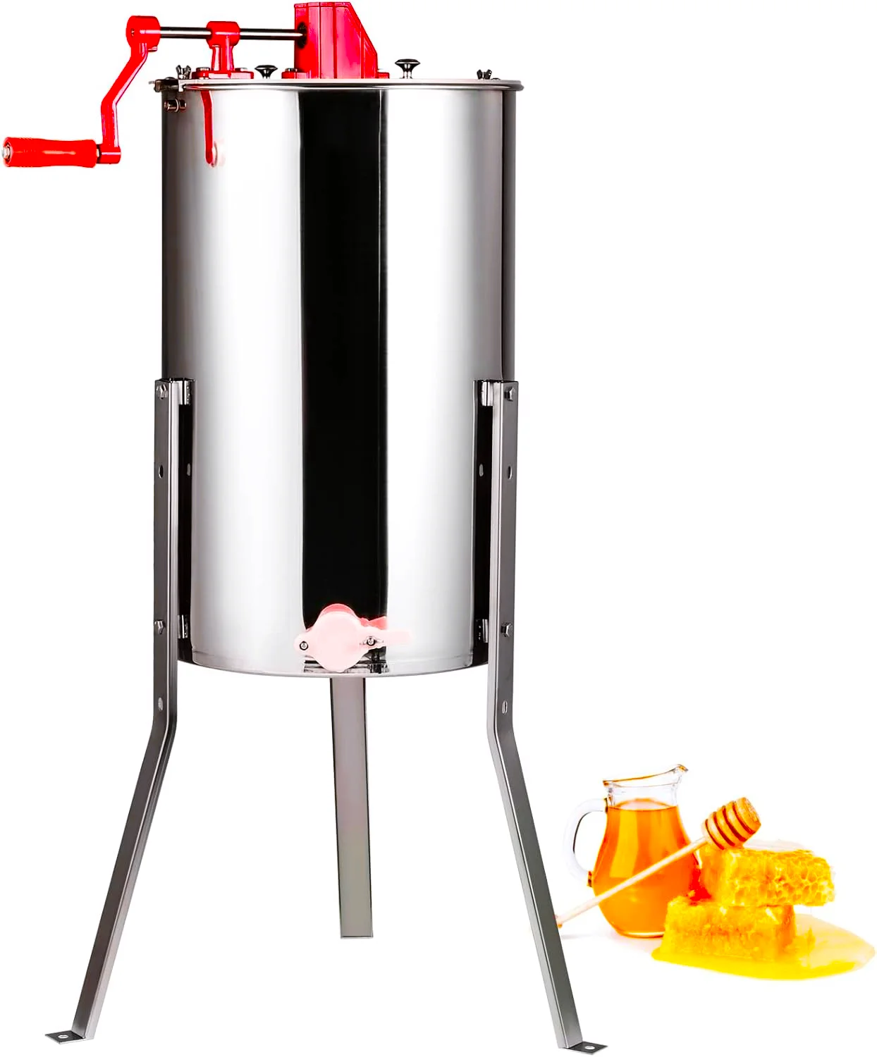 3 Frame Honey Extractor, Stainless Steel Manual Beekeeping Extraction, Honeycomb Drum Spinner with Transparent Lid, Apiary Centr