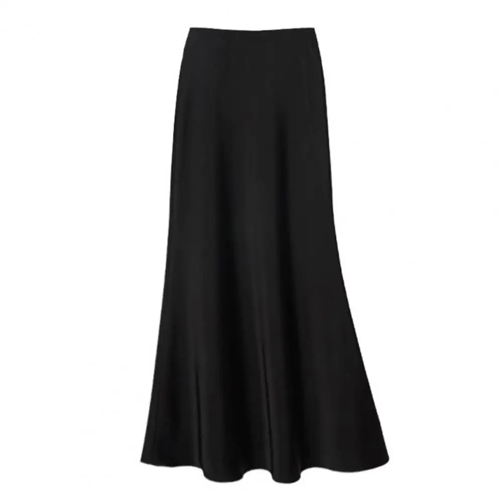 Women High Waist Midi Skirt Elegant Satin A-line Fishtail Midi Skirt for Women High Waist Solid Color Workwear with Hem Stylish