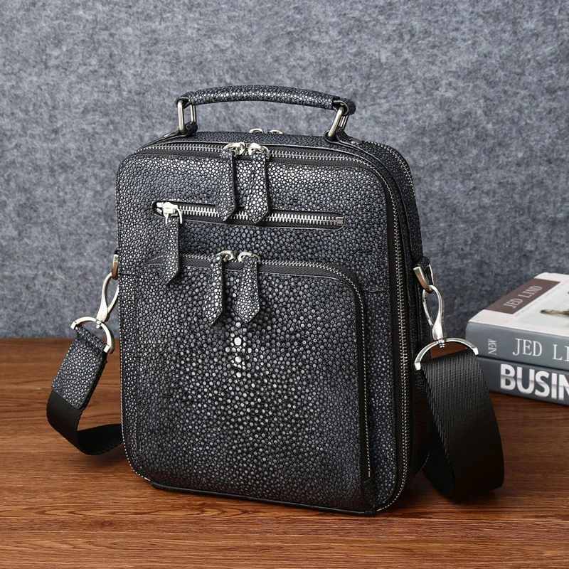 

Real Cowhide leather Men's Briefcase Genuine Leather Business tote bag Large Capacity Pearl fish pattern Men's Bag Shoulder bag