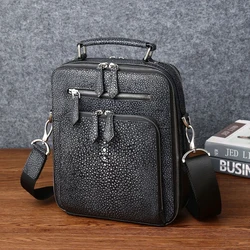 Real Cowhide leather Men's Briefcase Genuine Leather Business tote bag Large Capacity Pearl fish pattern Men's Bag Shoulder bag