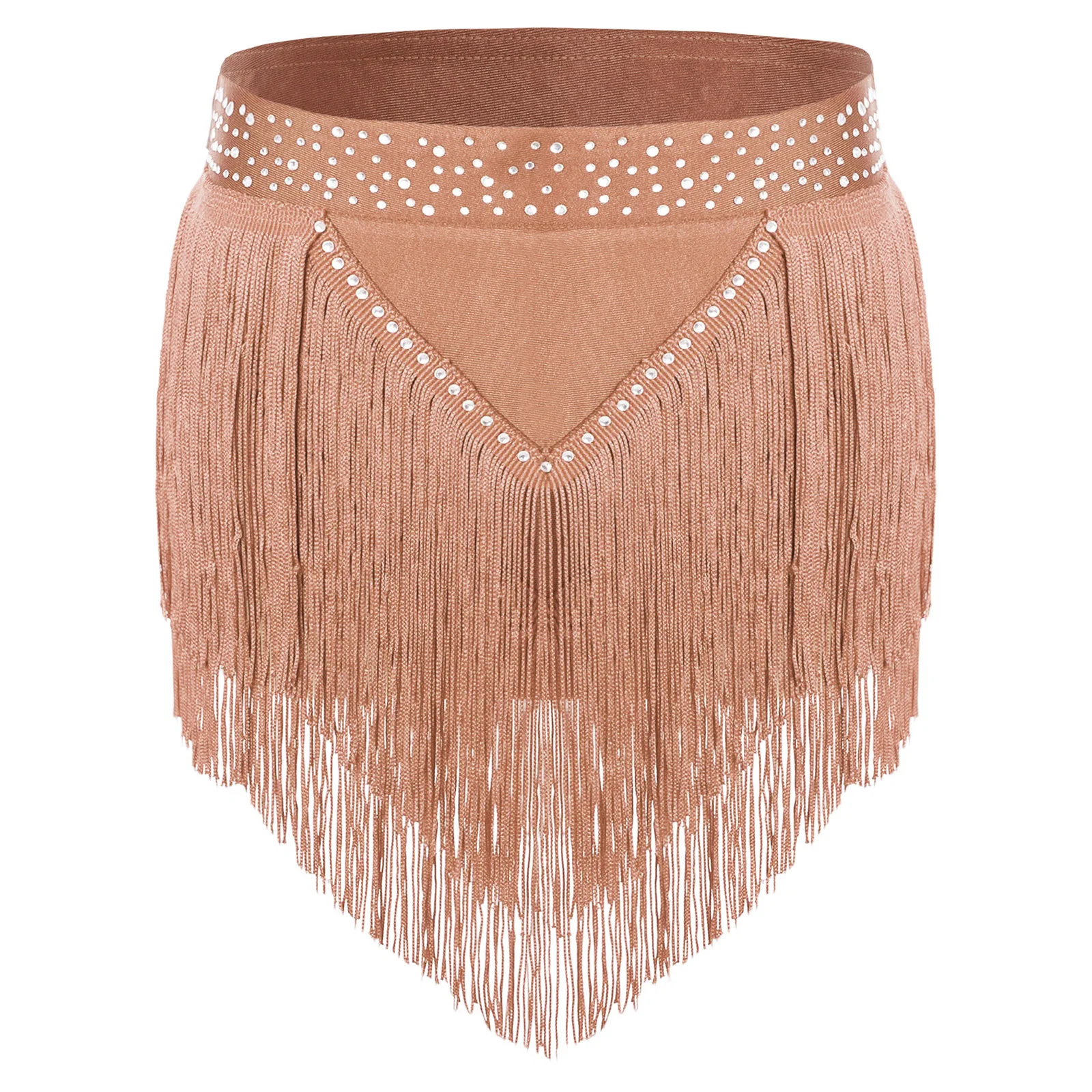 

Kids Girls Rhinestones Tassels Dance Shorts Jazz Ballet Latin Belley Dance Skirted Briefs Halloween Carnival Performance Costume