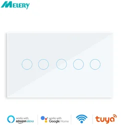 Melery WIFI Tuya Smart Wall Light Switch Touch Glass Panel Wireless 4/5/6 Interrupter Gang Remote Control by Alexa Google Home