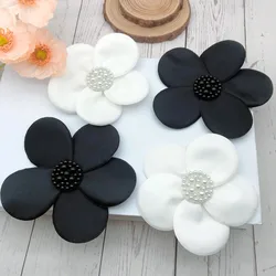 심플한 3D 비즈 아플리케 꽃 패치, DIY 비즈 꽃 보석, 의류 액세서리, 화이트 블랙 천 스티커, 12.5cm