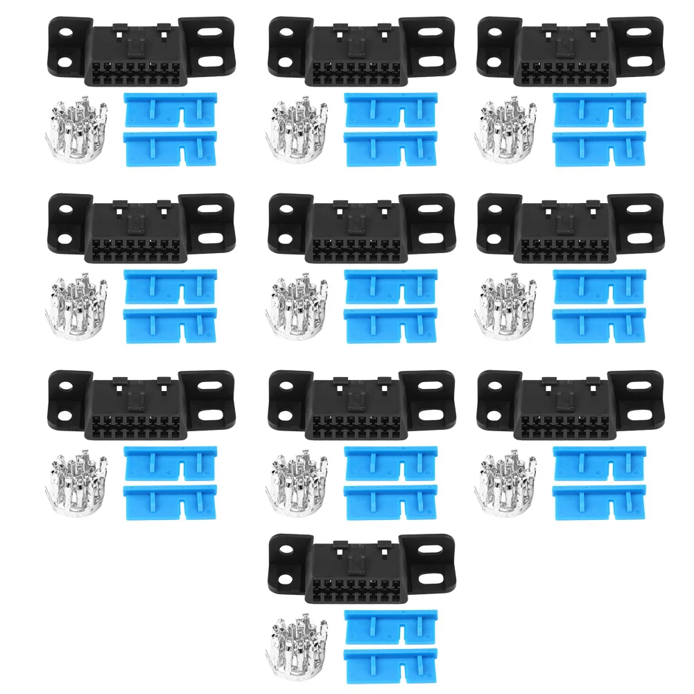 10PCS OBD2 II 16Pin Female Connector OBDII Cable Car Auto Adapter Plug Shell Kit for  J1962 16Pin Female Connector