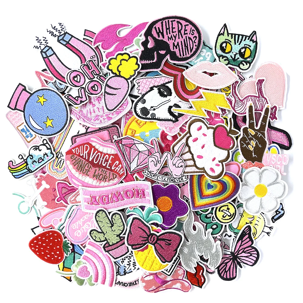 100pcs Random Mix Iron on Patch for Clothing Appliques Patches for Clothes Decoration Apparel Cloth Embroidery Pink Repair Hole