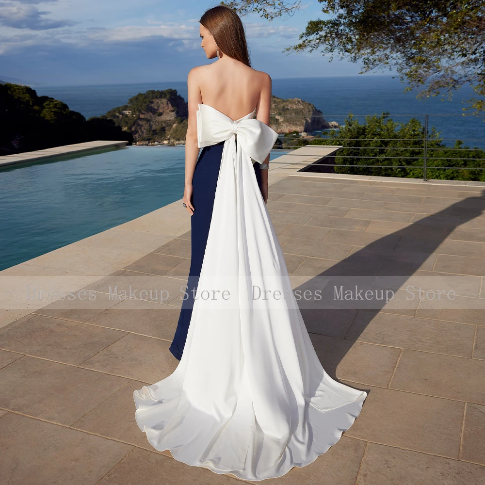 Abiti per la madre della sposa per matrimoni abiti da sposa blu Navy avorio donna 2023 abito da sera a sirena con spacco laterale lungo