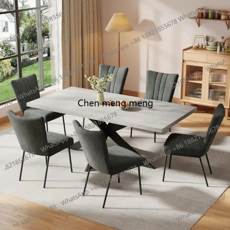 K153  K153  Extendable Dining Table Set, Modern 51''–67'' Grey Wood Table with 6 Black Fabric Chairs, Dining Room Table Customiz