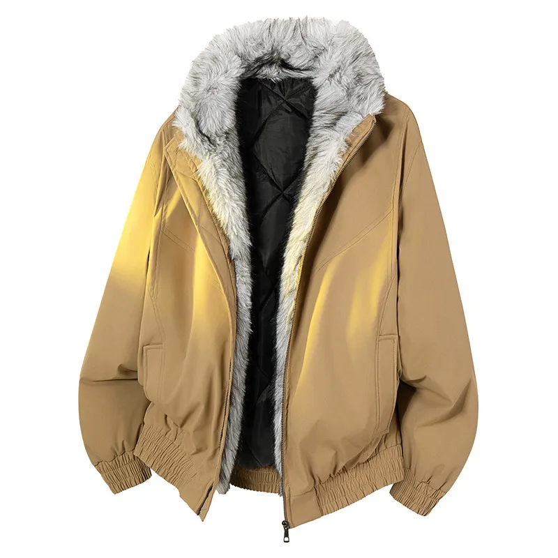 

Winter New Arrival American Vintage Fleece Lined Thickened Warm Hooded Sweatshirt Men's Casual Loose Sporty High-Quality Coat