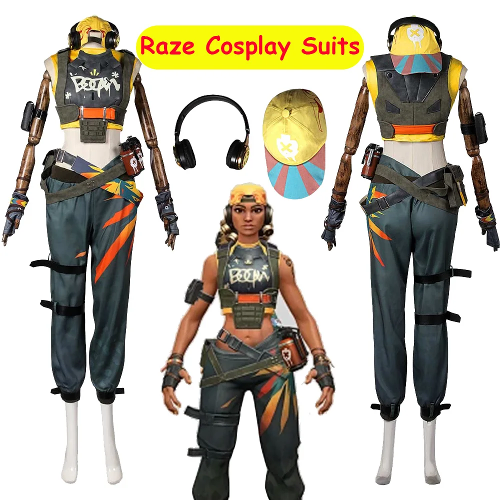 

Raze Cosplay Costume Game VALORANT Roleplay Shirt Pants Headgear Hat Vest Adult Outfits Halloween Carnival Party Fantasia Suit