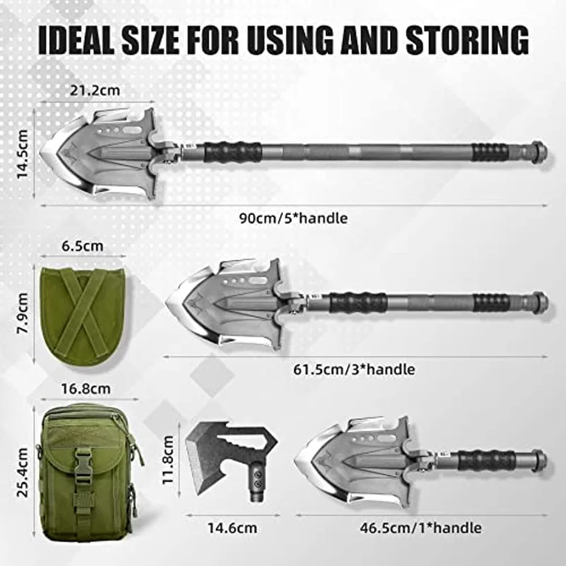 29 in 1 Tactical Shovel With Axe Knife Unbreakable Martensitic Steel Folding Survival  Camping Gear Shovel