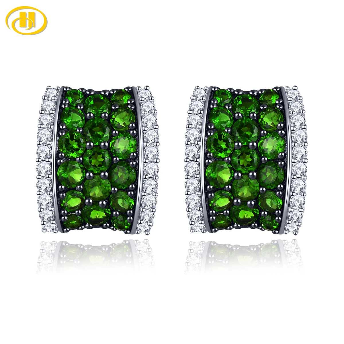 

Natural Chrome Diopside Sterling Silver Clip Earring 3.5 Carats Genuine Gemstone Deep Green Women Classic S925 Fine Jewelrys