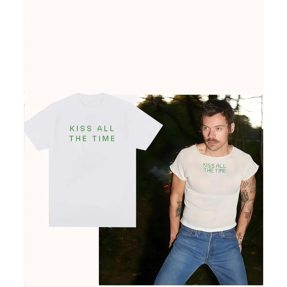 Fashion Oversized Cotton T-Shirt Harry Styles Kiss All The Time Tour 2026 Letter Print TShirts Men Women Retro O-Neck Streetwear