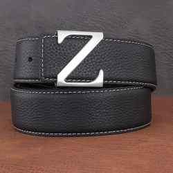 Cinturones de cuero de grano completo para hombres, cinturones de personalidad con letras Z, marca de lujo famosa, Jeans Vintage de lujo, alta calidad