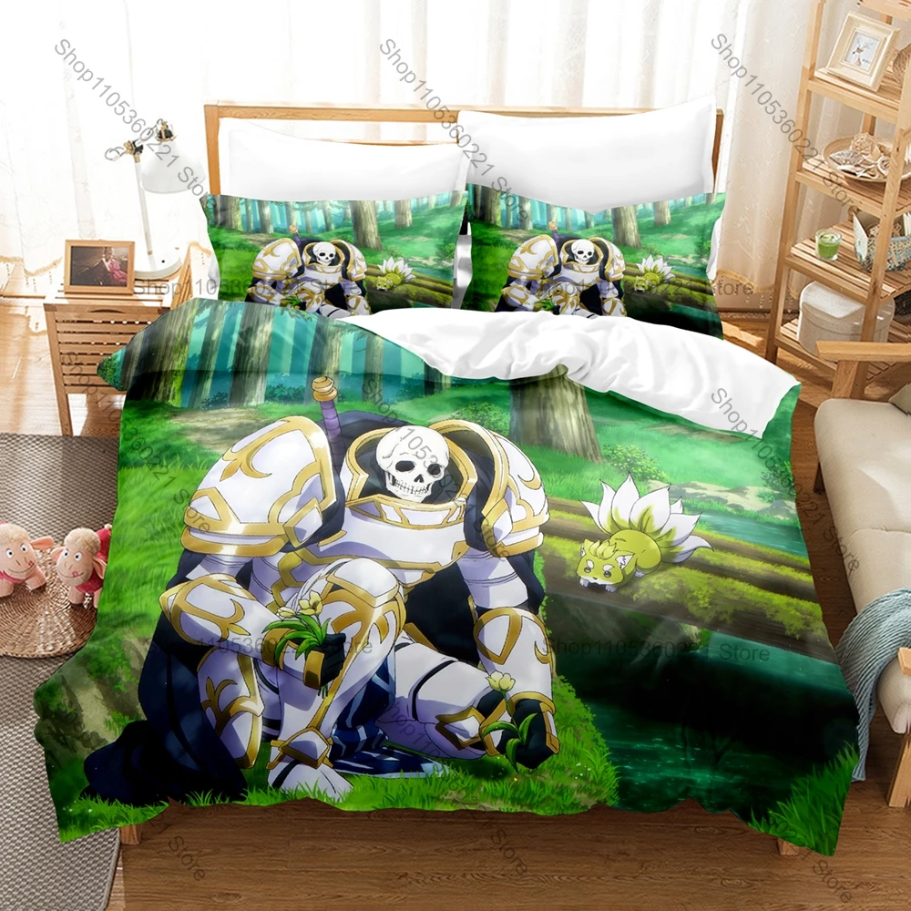 Anime Skeleton Knight Bedding Set, Duvet Cover & 2 Pillowcases, Cool Warrior Pattern Breathable Fabric All Season Use