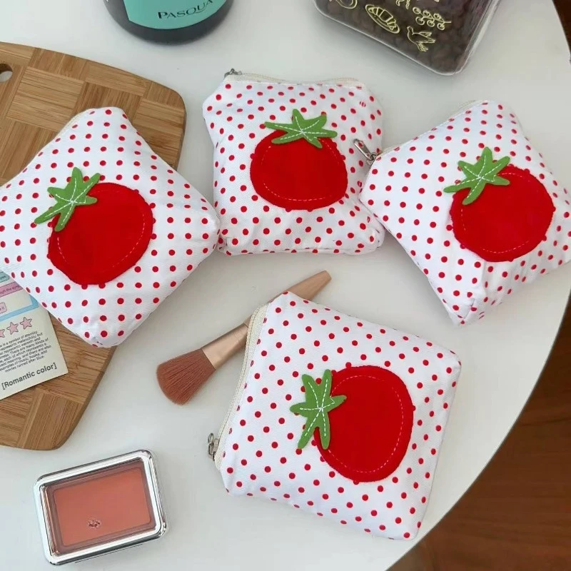 Tomato Style Coin Purse Red Polka Dot Mini Money Wallet Cute Korean Style Small Change Lipstick Earphones Storage Purses Bags