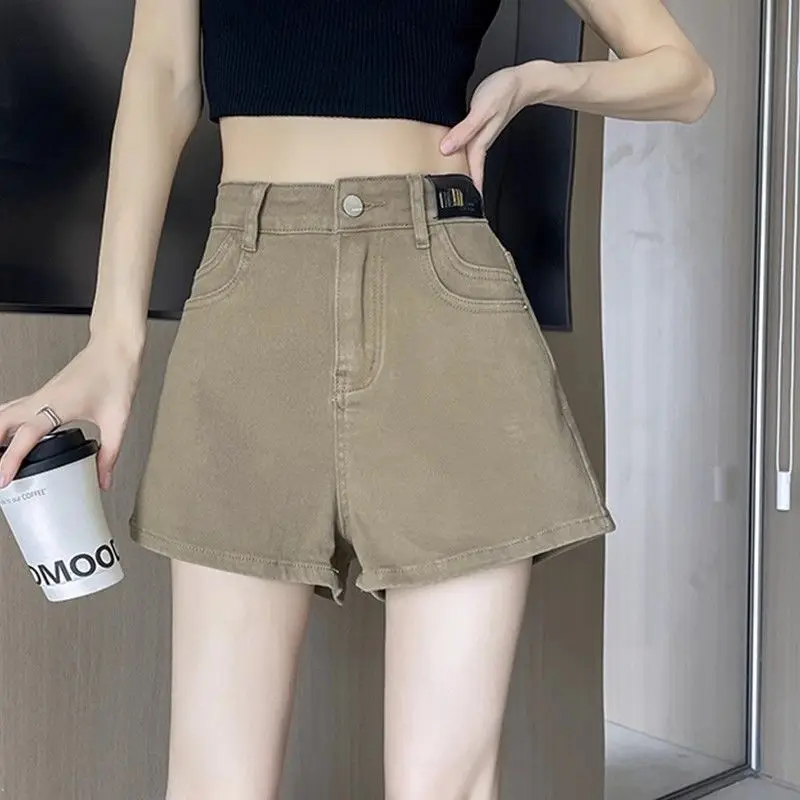 

Эластичные джинсовые шорты цвета хаки, новый летний стиль, тонкие свободные тонкие маленькие шорты с высокой талией