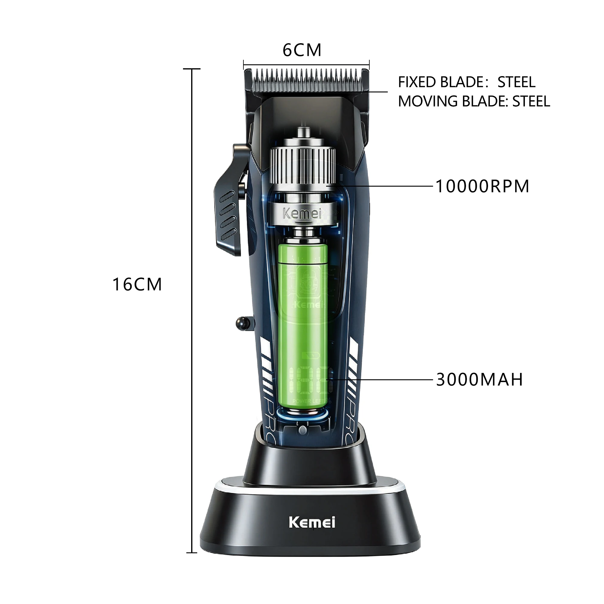 Kemei Clipper Hair Trimmer Grey Men's Clipper Hair Whole Kit Professional Haircut Machine Professional Electric