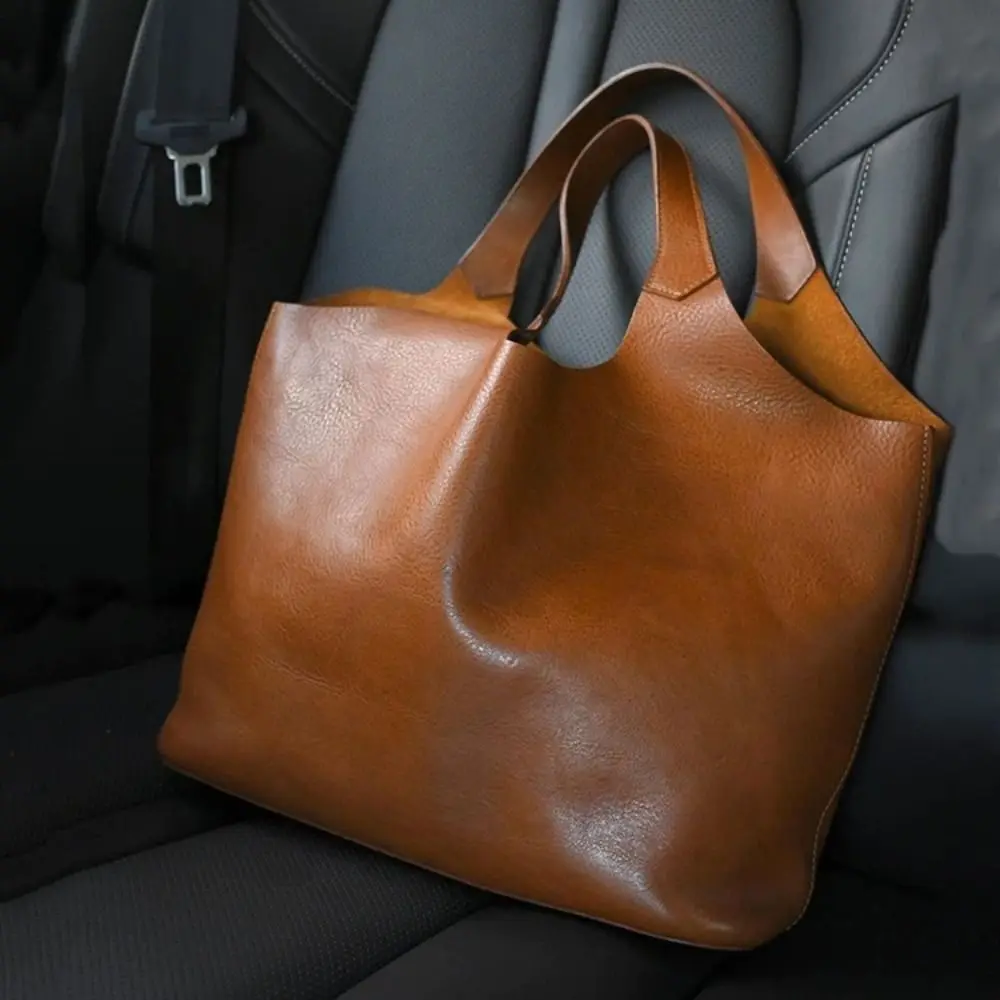 

High Quality Brown Women's Handbags Large Capacity Soft Leather Tote Bag Luxurious Texture Retro Underarm Bag