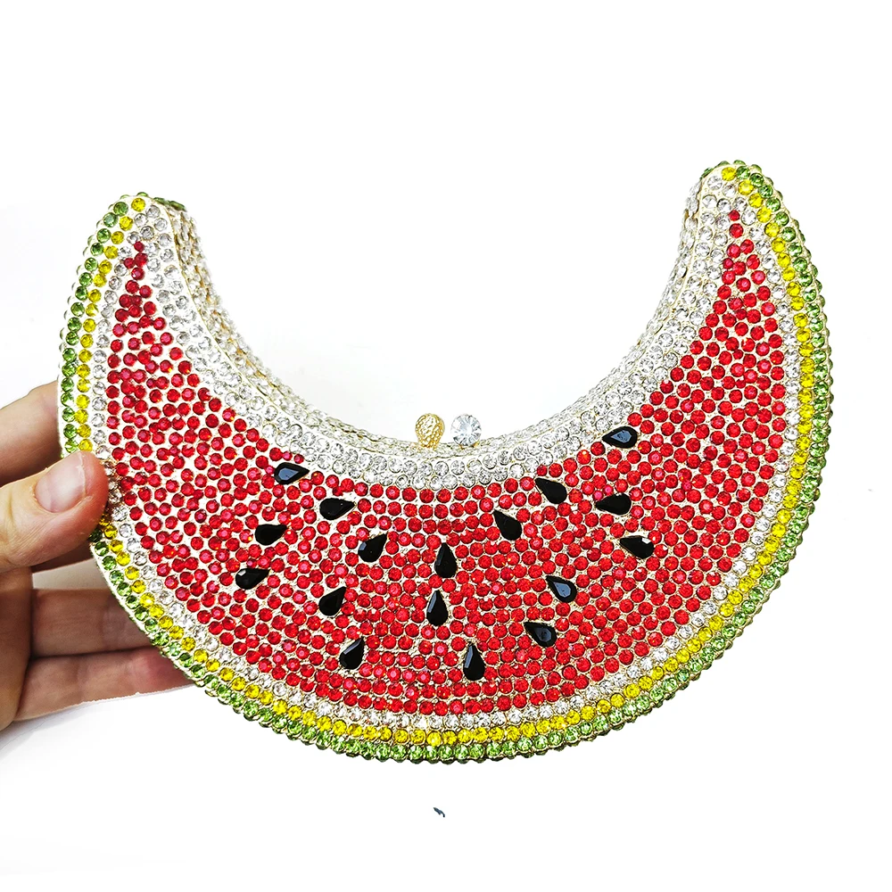 

Watermelon Diamond Evening Bag Women Red/Silver/Gold Crystals Clutch Purse Bags Rhinestone Clutches Bags Bridal Handbag Purses W