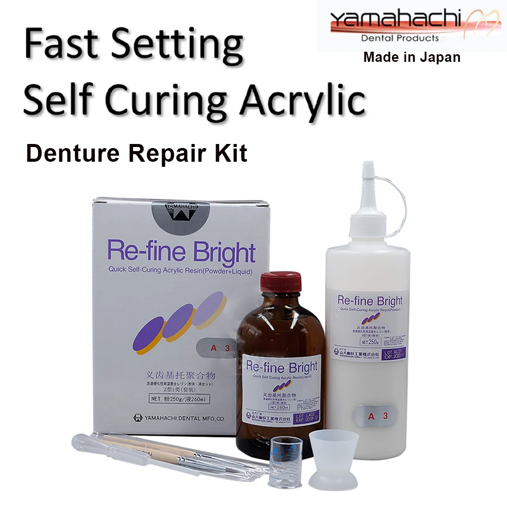 

Yamahachi Refine Bright Quick Self Curing Acrylic Powder and Liquid Dental Technician Laboratory Material Denture Repair Kit