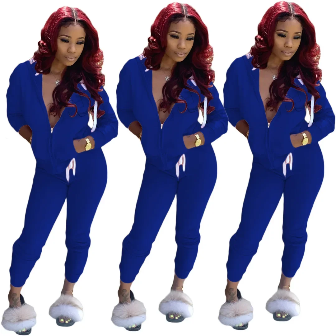 Fashion Trend Women\'s Solid Color Plus Fleece Sports Color Sweater Suit Two-piece Suit