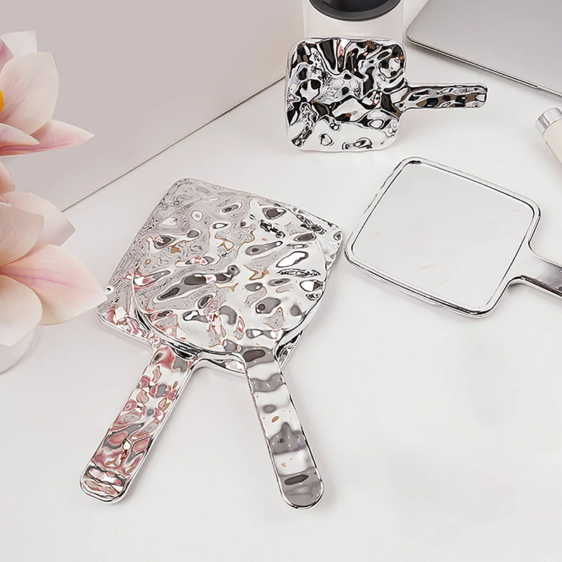 Liquid Shape Square Mirror Mini Hand-Held Desktop Cosmetic Makeup Mirror Travel Metallic Portable Beauty Mirror For Handbag