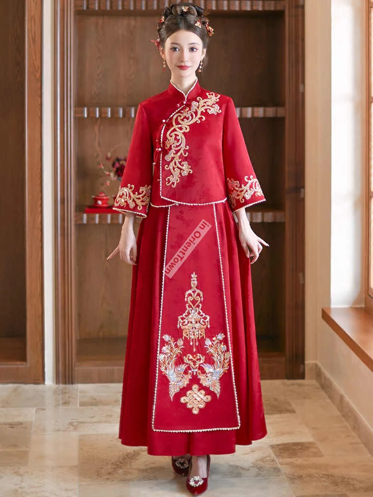 China Trend Bride Toasting Outfit Inheritance Yue Embroidery Wedding Ceremony Modernized Cheongsam Qipao Improved Xiuhe Clothing