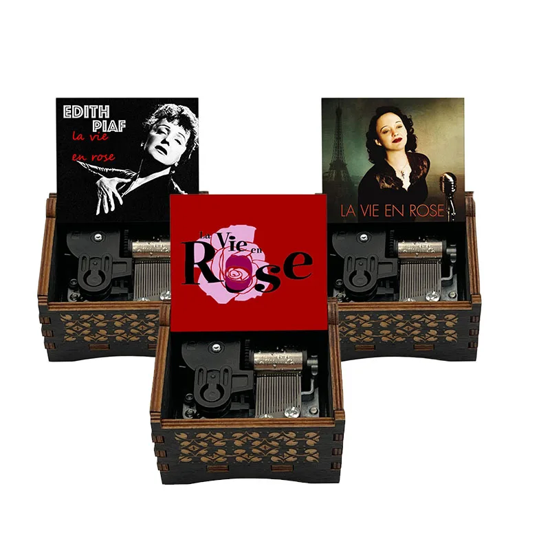 Antique La Vie En Rose Wooden Music Box Famous Movie Song Special Musical Gift for Girlfriend Christmas Home Ornament