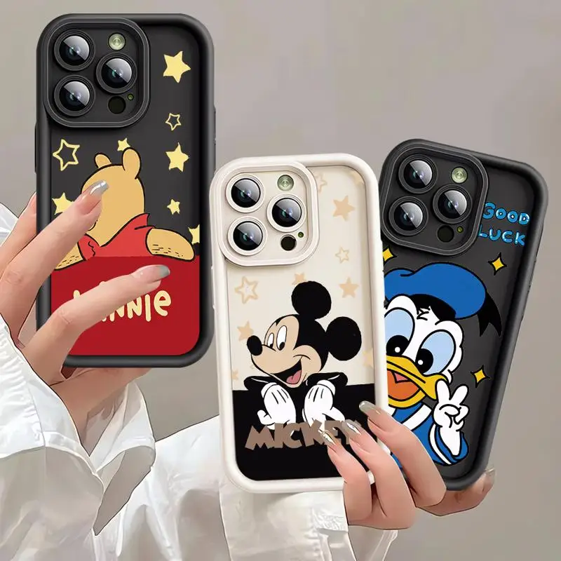 Mickey Mouse Winnie Saisy Duck Phone Case for iPhone 15 14 13 12 11 Pro Max Plus Liquid Eye Ladder Silicone Cover