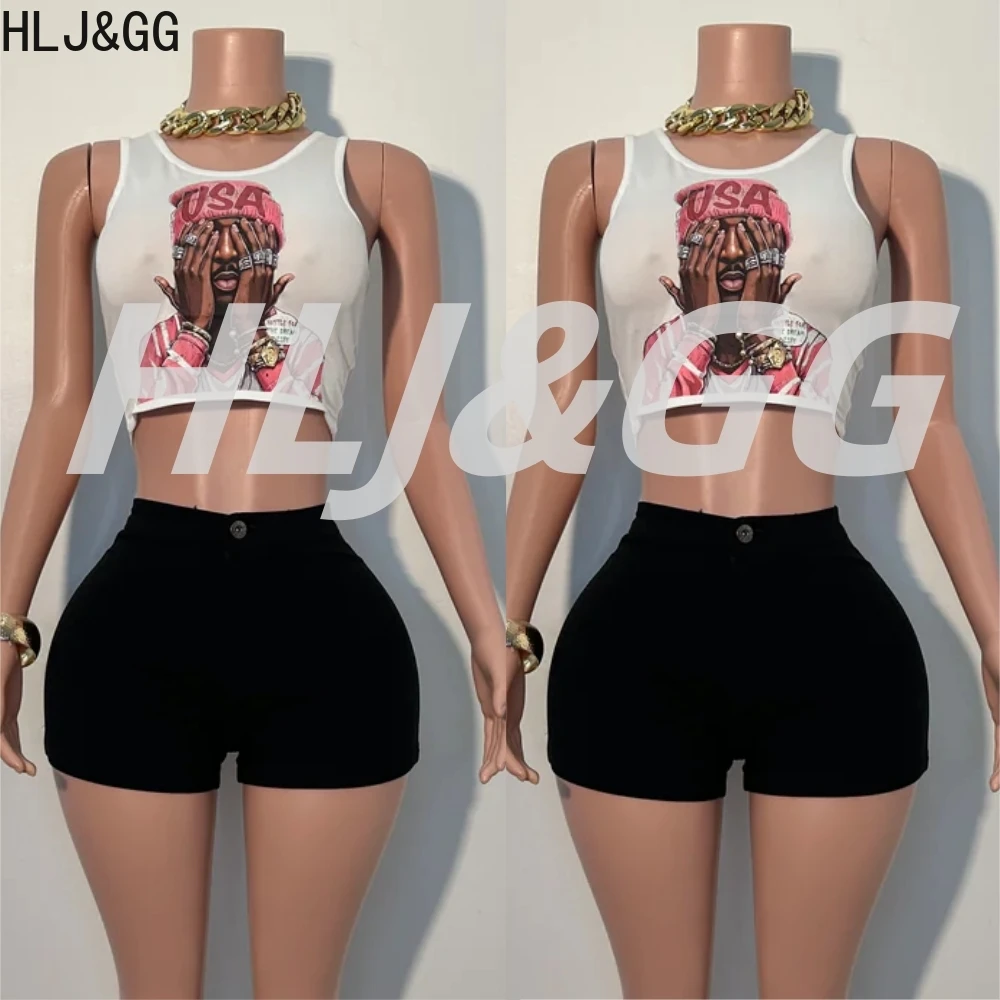 

HLJ&GG Y2K Fashion Letter Printing Tank Top Two Piece Sets Women Round Neck Sleeveless Slim Vest And Shorts Outfits Streetwear